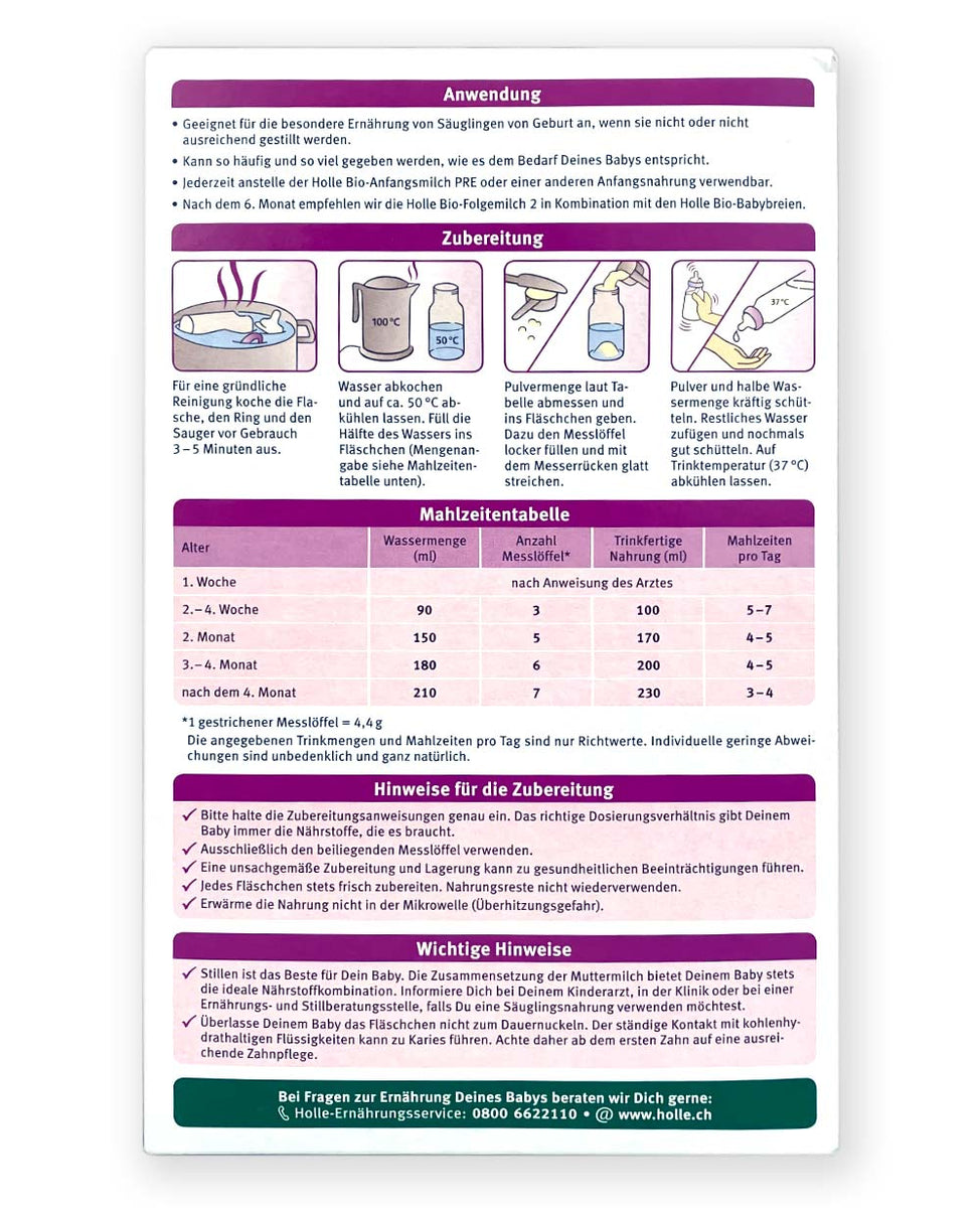 Holle formula sales directions english